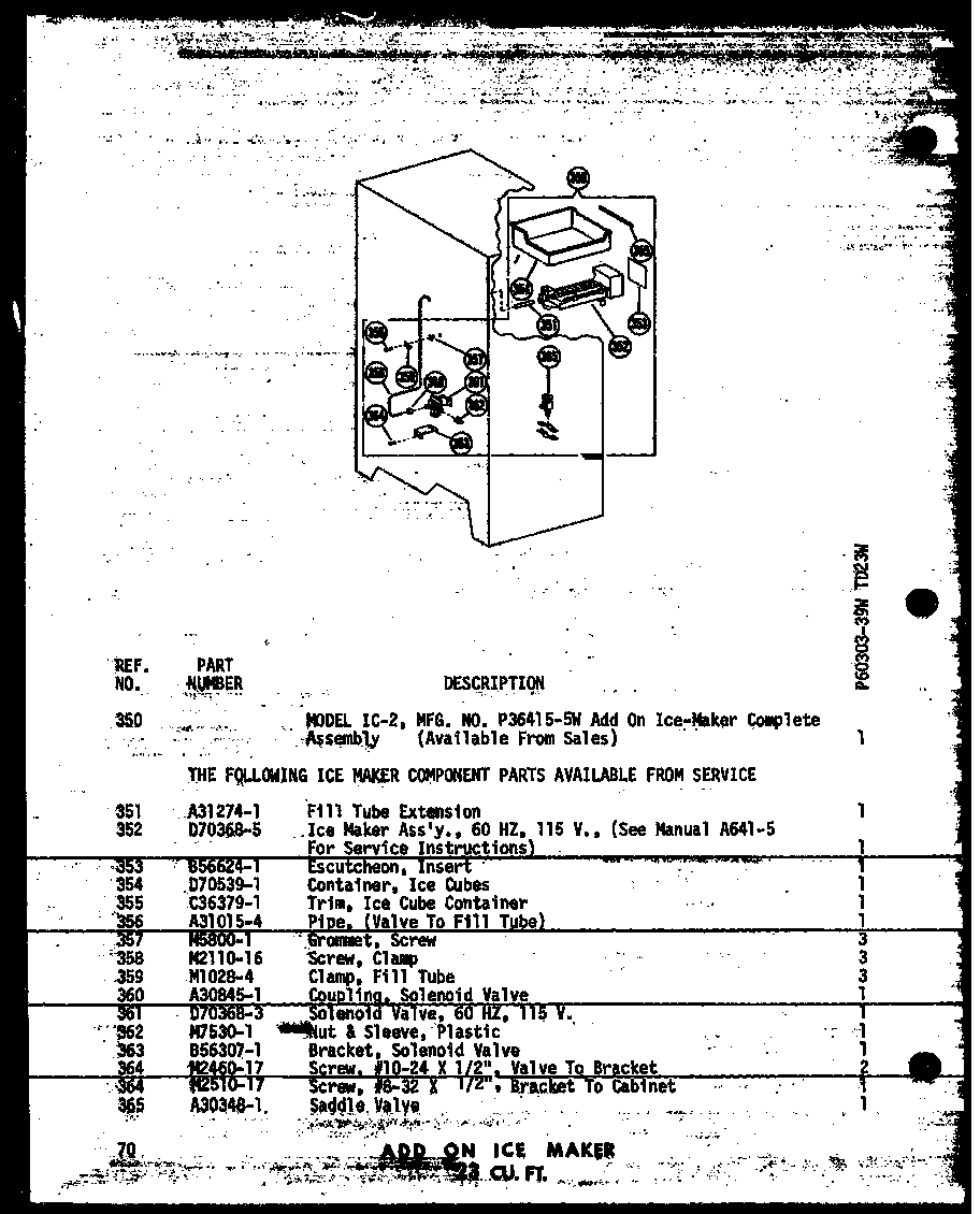 Amana TM18W-C-P60303-35WC add on ice maker 23 cu. ft. (td23w/p60303-39w) diagram