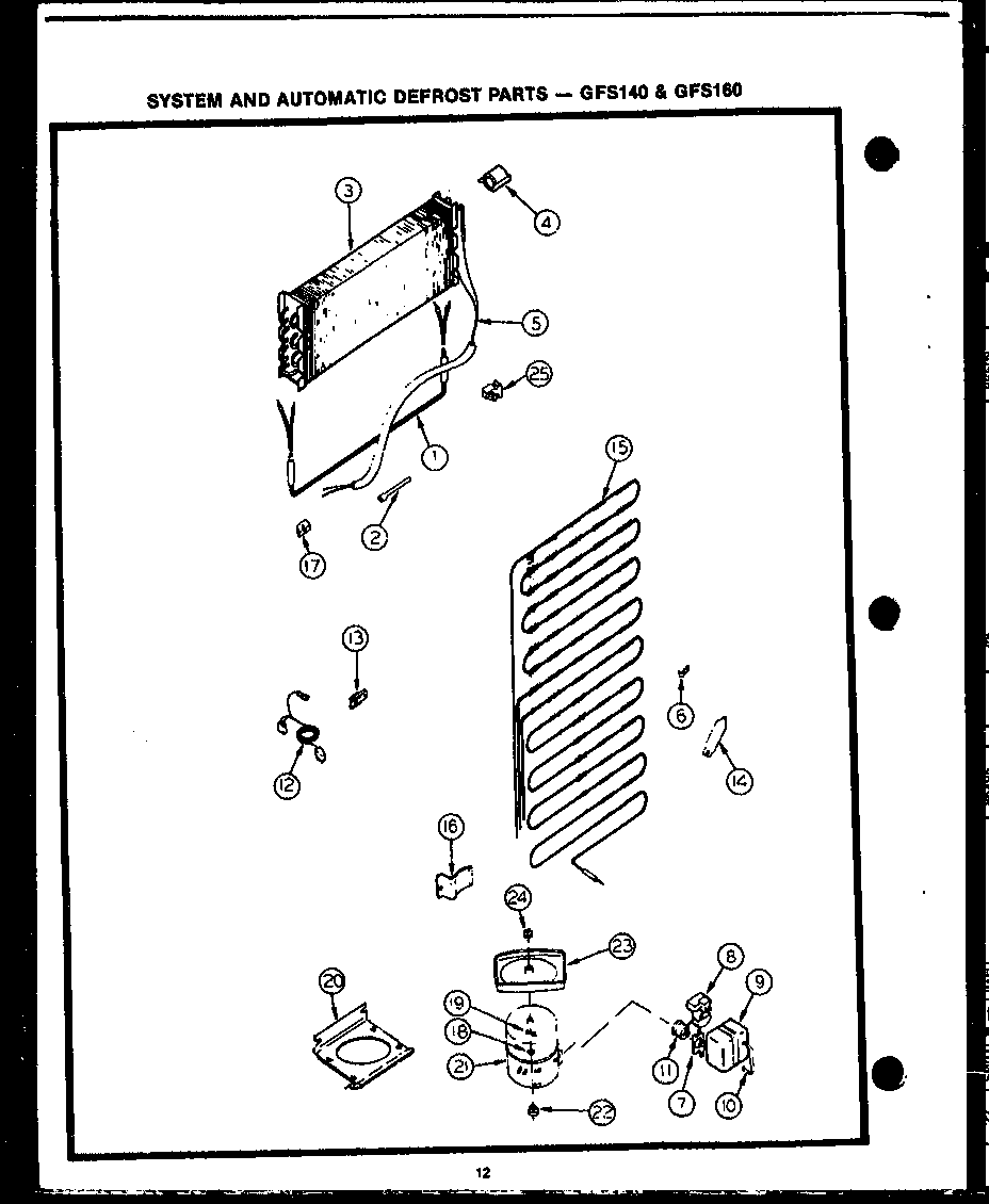 Caloric GFS140 system and automatic defrost parts (gfs140) (gfs160) diagram