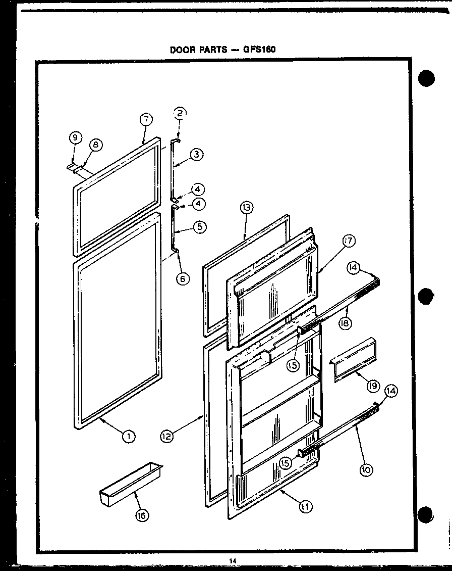 Caloric GFS140 door parts (gfs160) diagram
