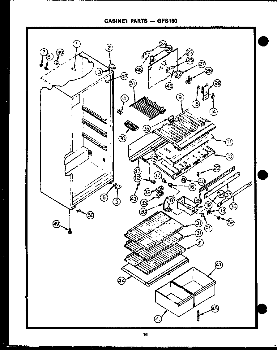 Caloric GFS140 cabinet parts (gfs160) diagram