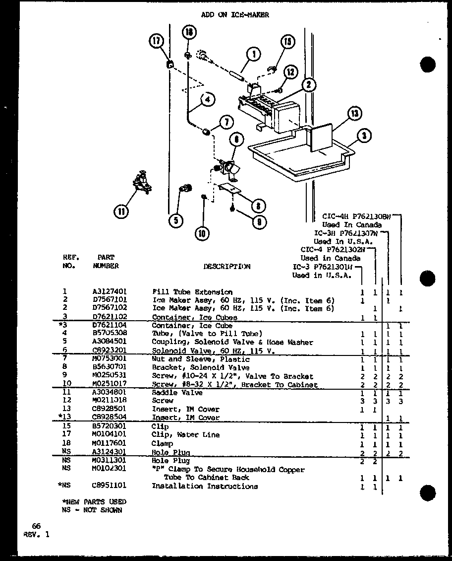 Amana TM18H-P7711006W add on ice-maker (ic-3/p7621301w) (cic-4/p7621302w) (ic-3h/p7621307w) (cic-4h/p7621308w) diagram