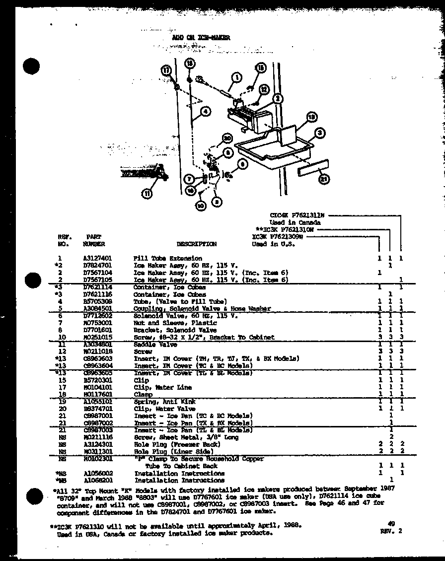 Amana TX18K-P7803201W add on ice-maker (ic3k/p7621309w) (ic3k/p7621310w) (cic4k/p7621311w) diagram
