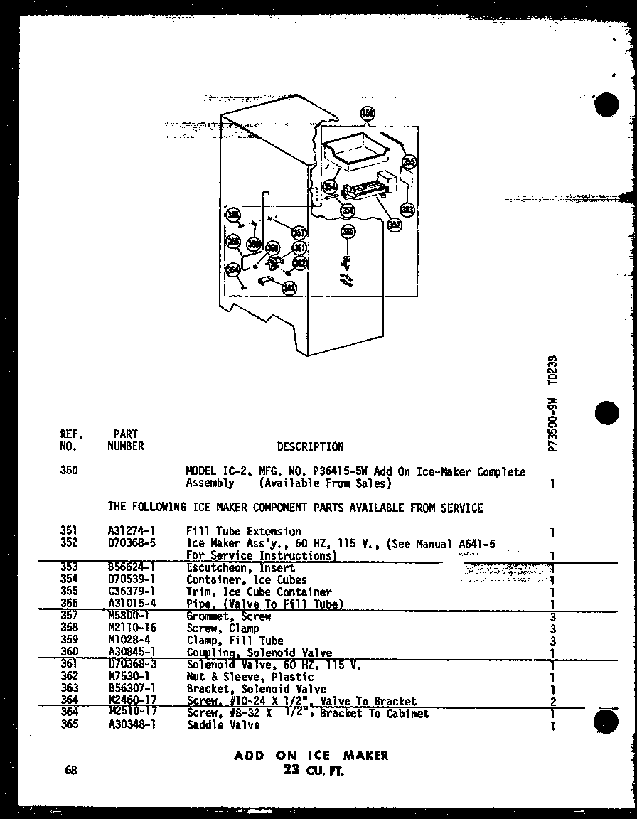 Amana TR16B-L-P73500-3WL add on ice maker 23 cu. ft. (td23b-c/p73500-9wc) (td23b/p73500-9w) (td23b-a/p73500-9wa) (td23b-l/p73500-9wl) (td23b-g/p73500-9wg) diagram