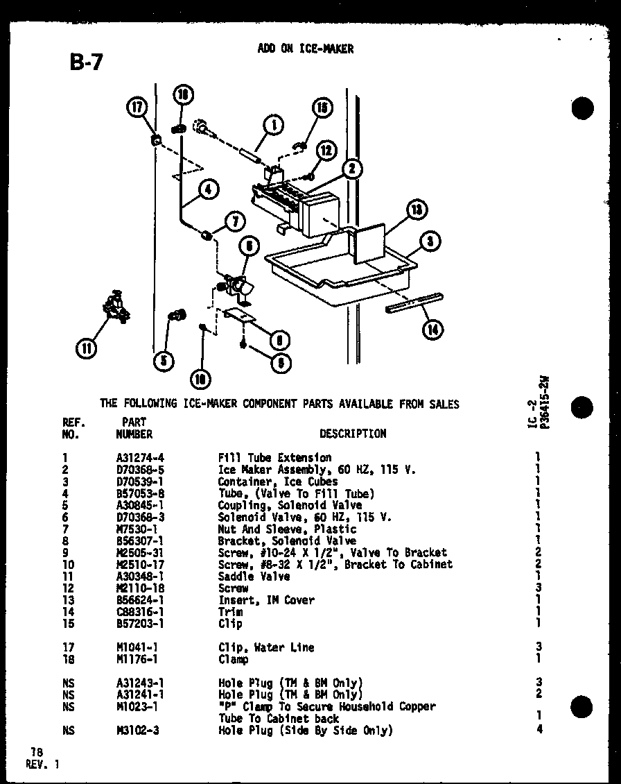 Amana TSC-18E-C-P74568-2WC add on ice-maker (ic-2/p36415-2w) diagram