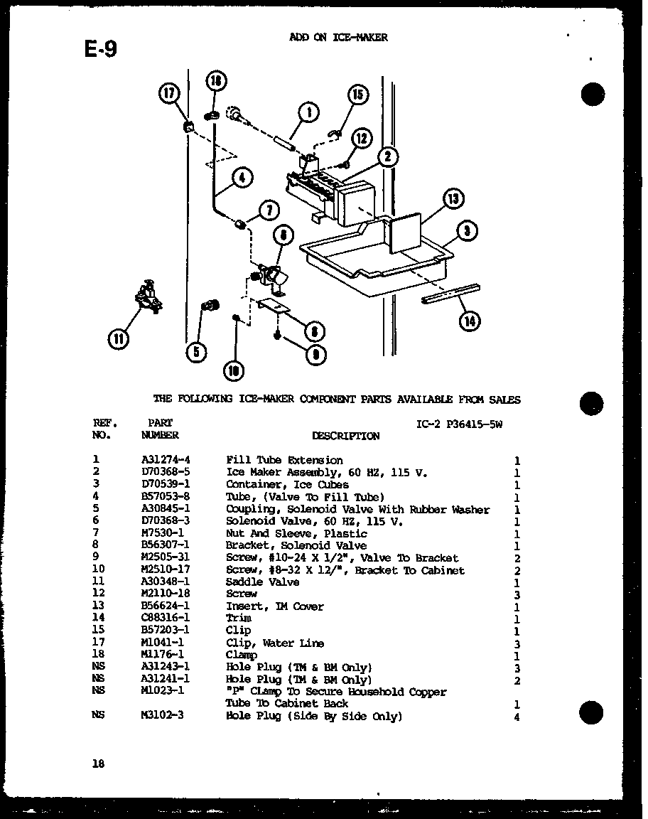 Amana TM14G-C-P75658-8WC add on ice-maker (ic-2/p36415-5w) diagram