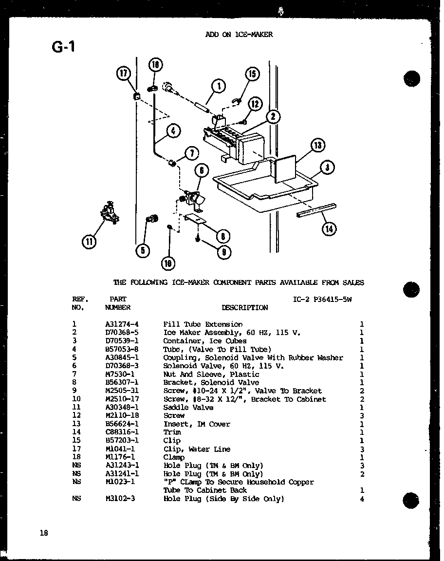 Amana TM16F-1-P75658-12W add on ice-maker (ic-2/p36415-5w) diagram