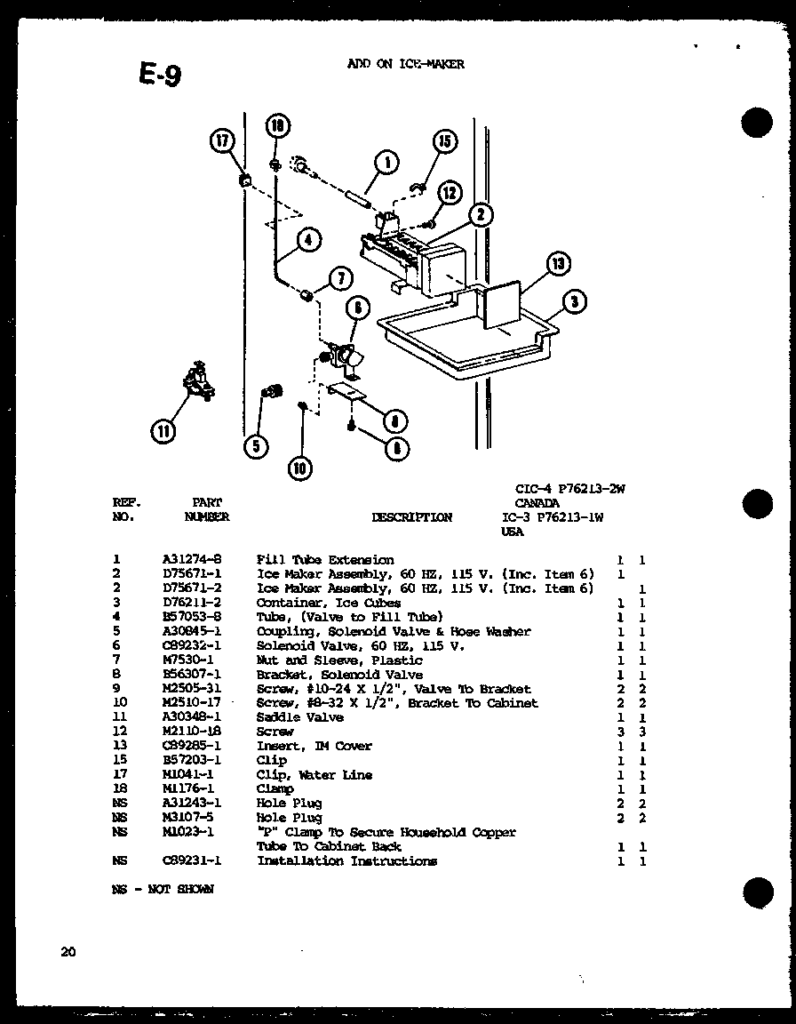 Amana TC18G-P76512-5W add on ice-maker (ic-3/p76213-1w) (cic-4/p76213-2w) diagram