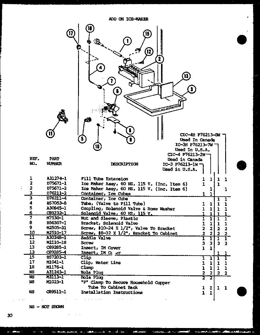Amana TLI18J-P7739006W add on ice-maker (ic-3/p76213-1w) (cic-4/p76213-2w) (ic-3h/p76213-7w) (cic-4h/p76213-8w) diagram