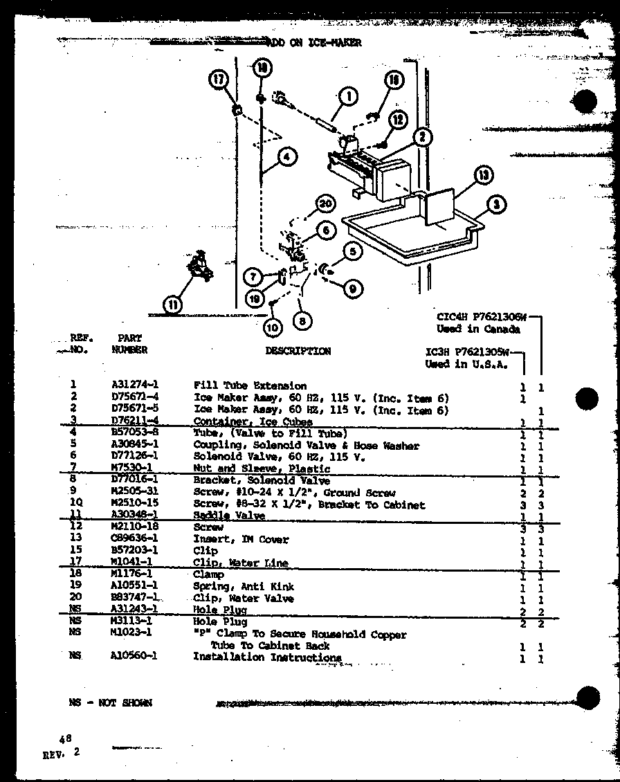 Amana TL18K-P7803222W add on ice-maker (ic3h/p7621305w) (cic4h/p7621306w) diagram