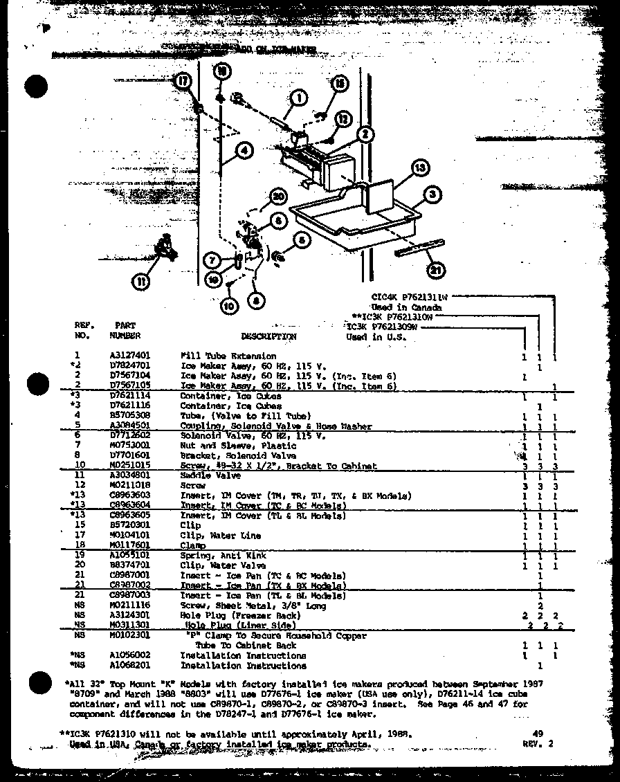 Amana TL18K-P7803222W add on ice-maker (ic3k/p7621309w) (ic3k/p7621310w) (cic4k/p7621311w) diagram