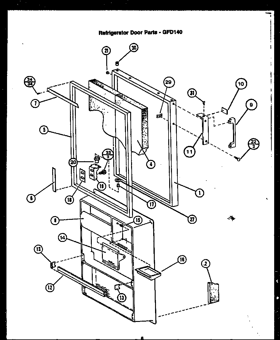 Caloric GFD160 refrigerator door parts (gfd140) diagram