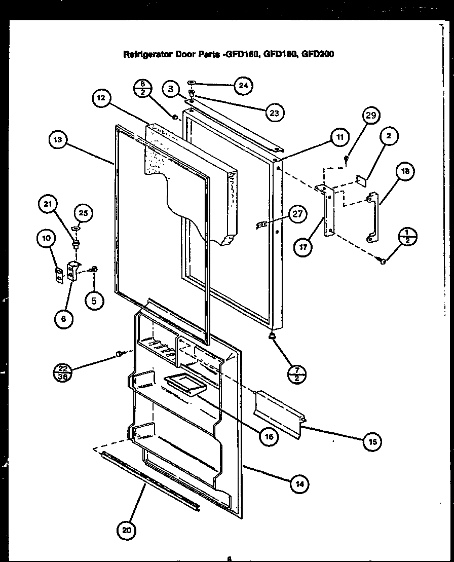 Caloric GFD160 refrigerator door parts (gfd160) (gfd180) (gfd200) diagram