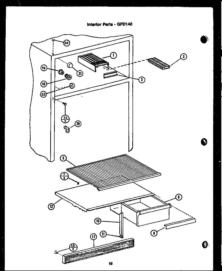Caloric GFD160 interior parts (gfd140) diagram