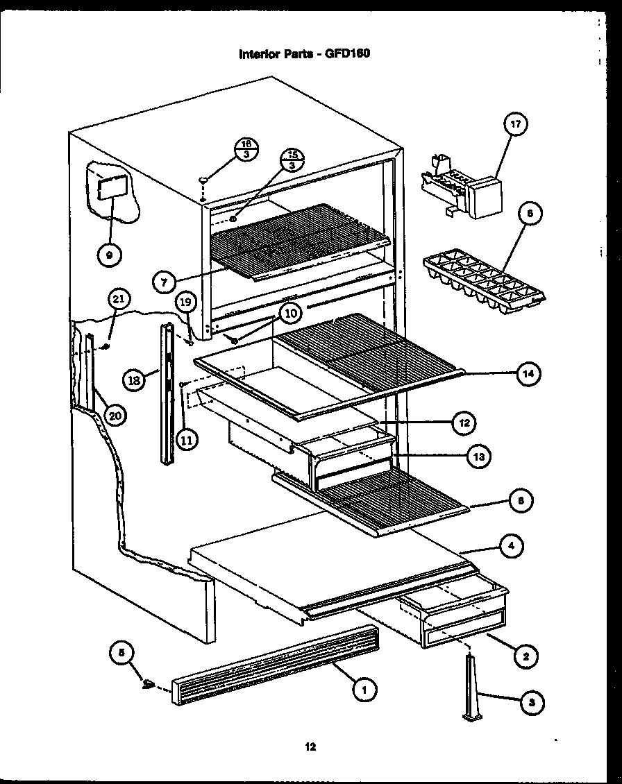 Caloric GFD160 interior parts (gfd160) diagram