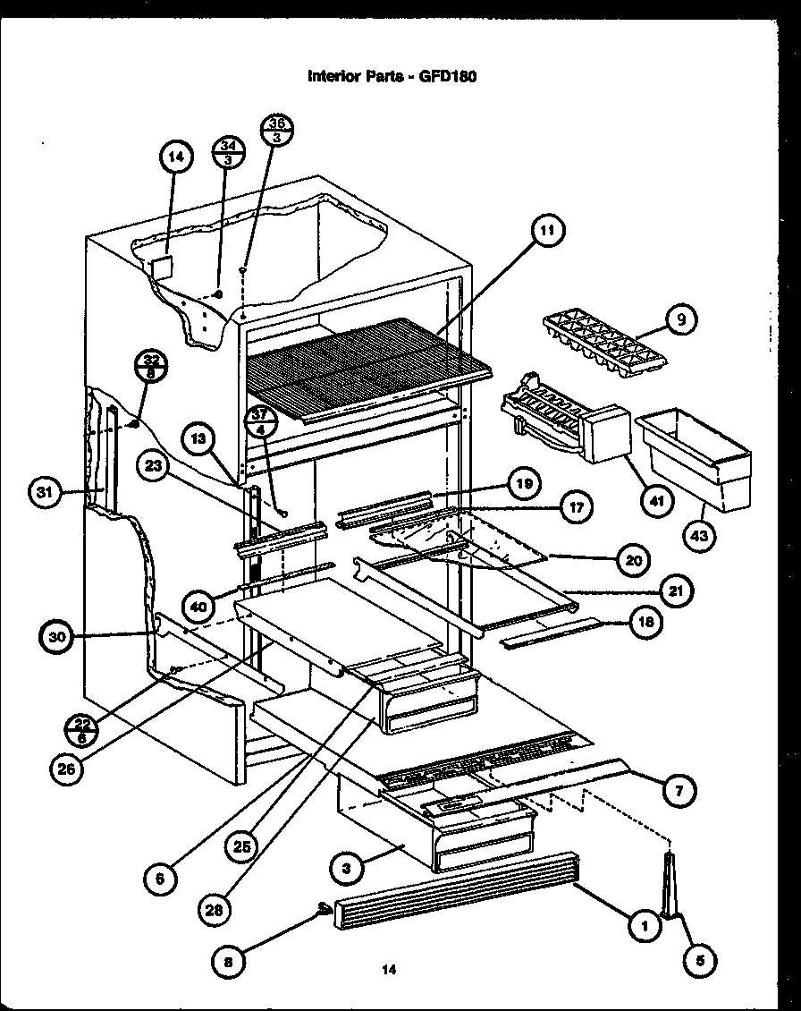 Caloric GFD160 interior parts (gfd180) diagram
