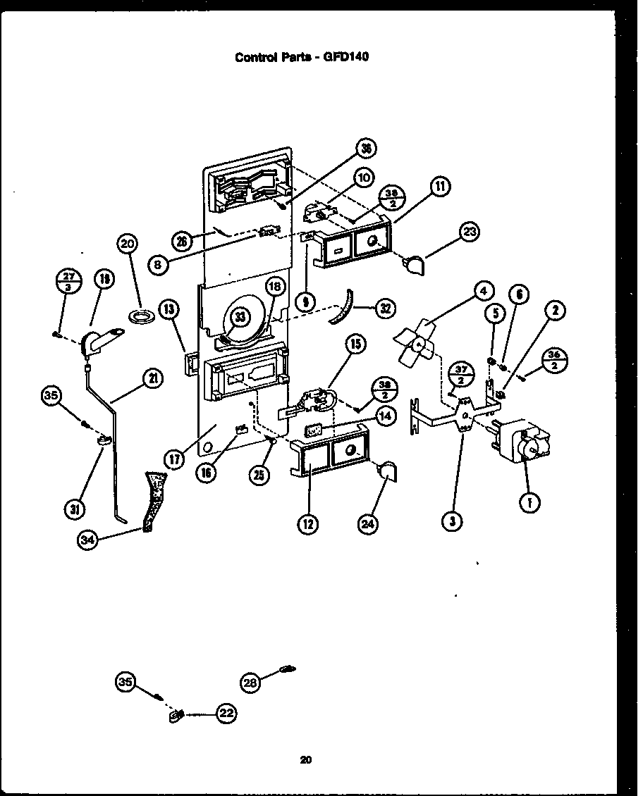 Caloric GFD160 control parts (gfd140) diagram