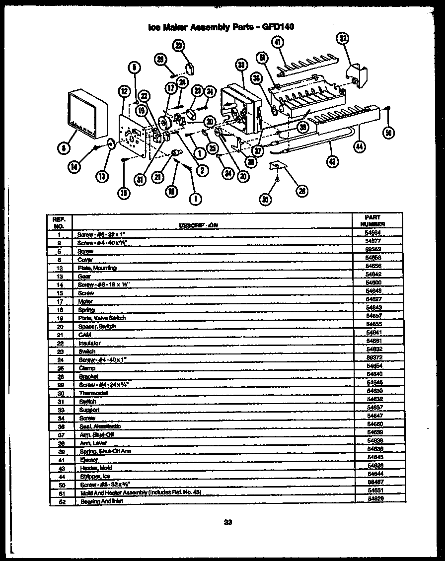 Caloric GFD160 ice maker parts (gfd140) diagram