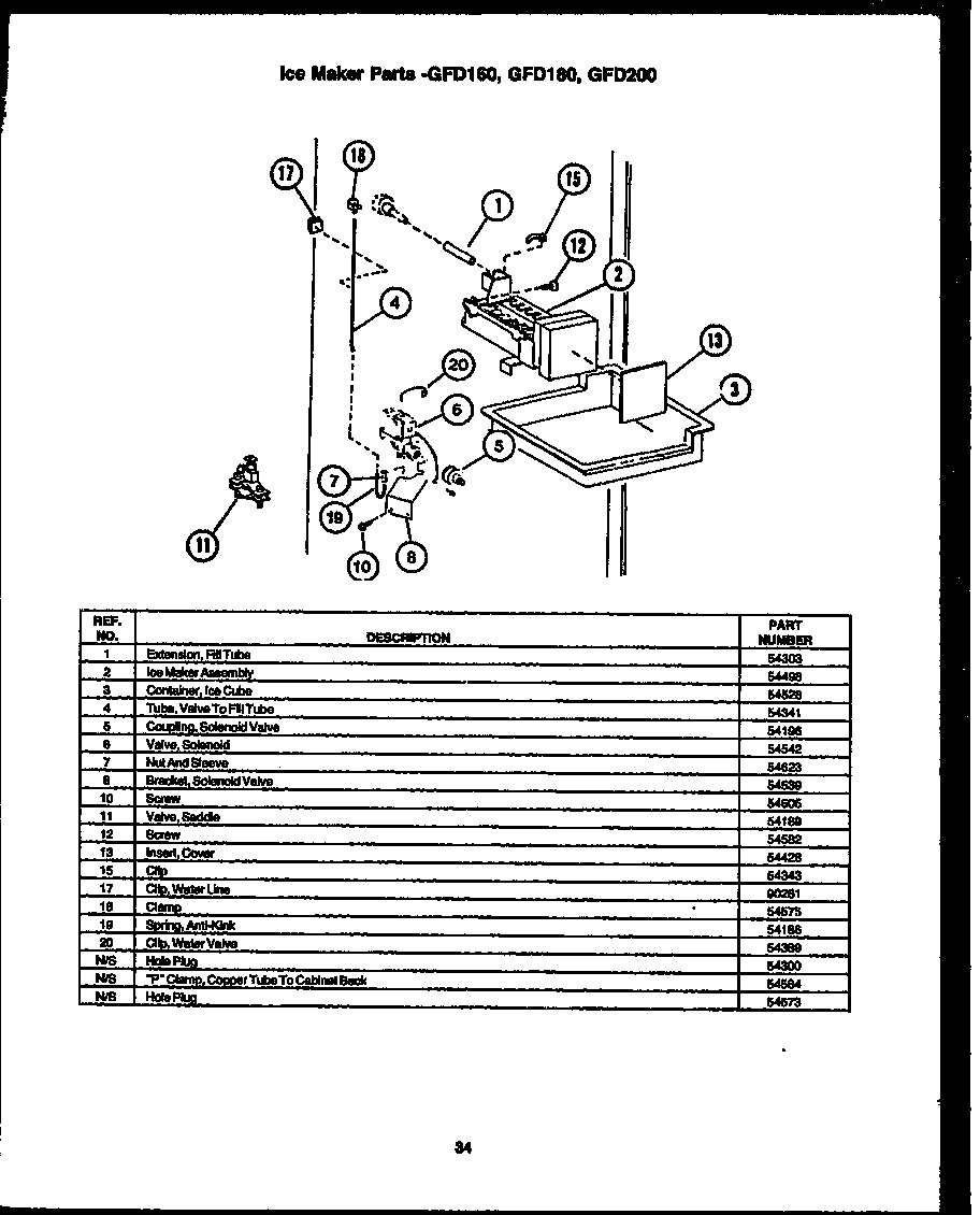 Caloric GFD160 ice maker parts (gfd160) (gfd180) (gfd200) diagram