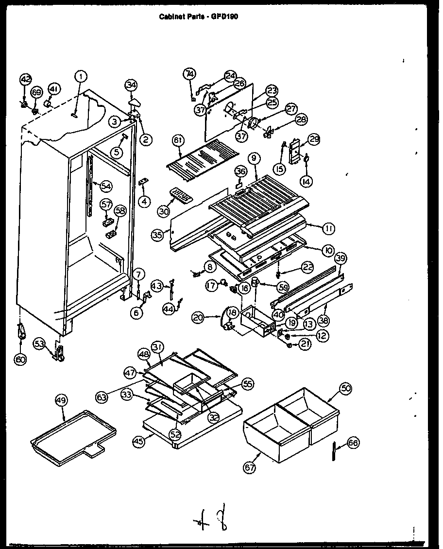 Caloric GFD190-1W2 cabinet parts diagram