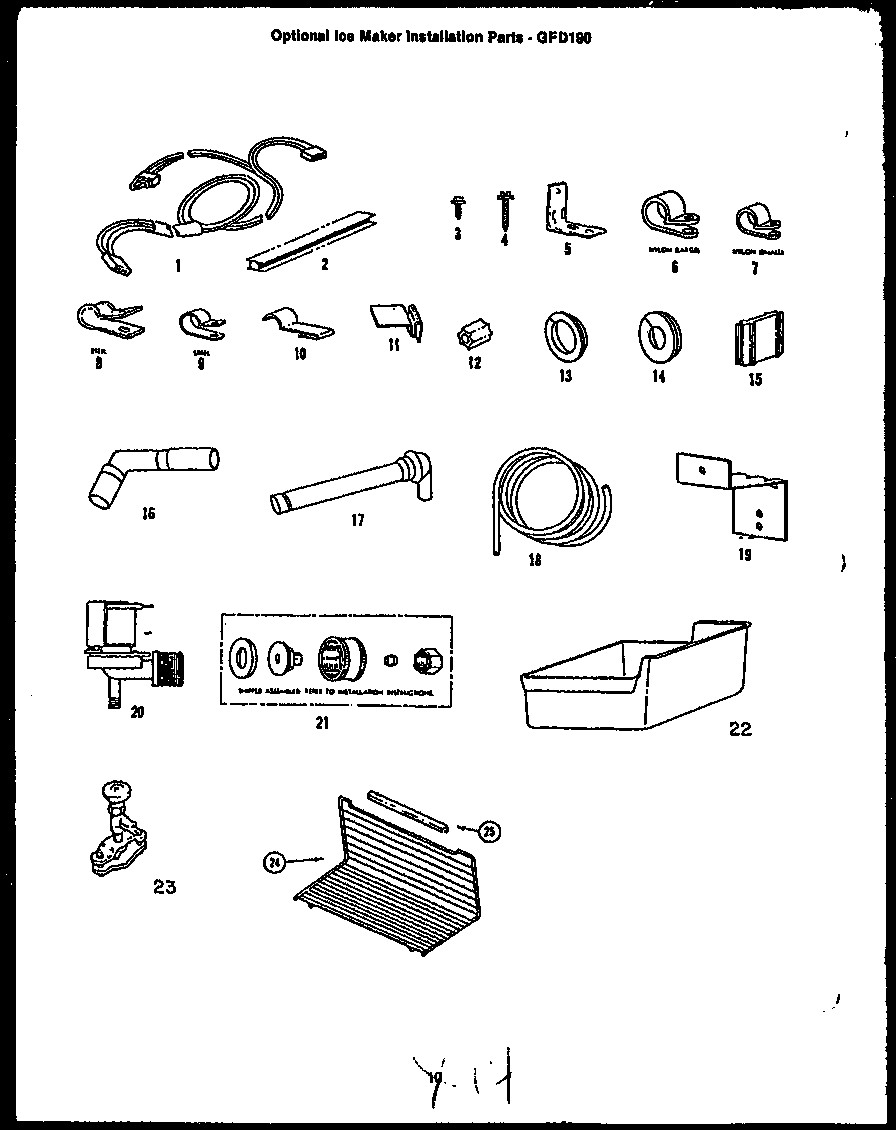 Caloric GFD190-1W2 optional ice maker installation parts diagram