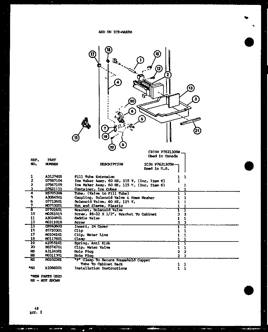 Amana TR18K-P7791126W add on ice-maker (ic3h/p7621305w) (cic4h/p7621306w) diagram