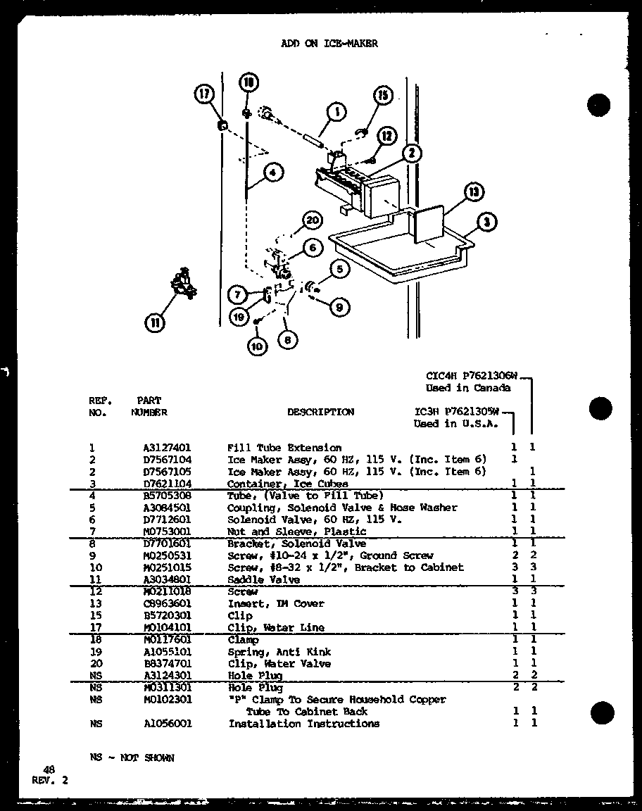 Amana TCI22K-P7803244W add on ice-maker (ic3h/p7621305w) (cic4h/p7621306w) diagram