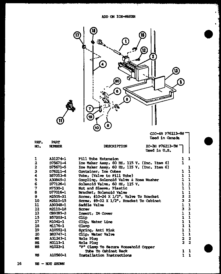 Amana TLI22J-P7739040W add on ice-maker (ic-3h/p76213-5w) (cic-4h/p76213-6w) diagram