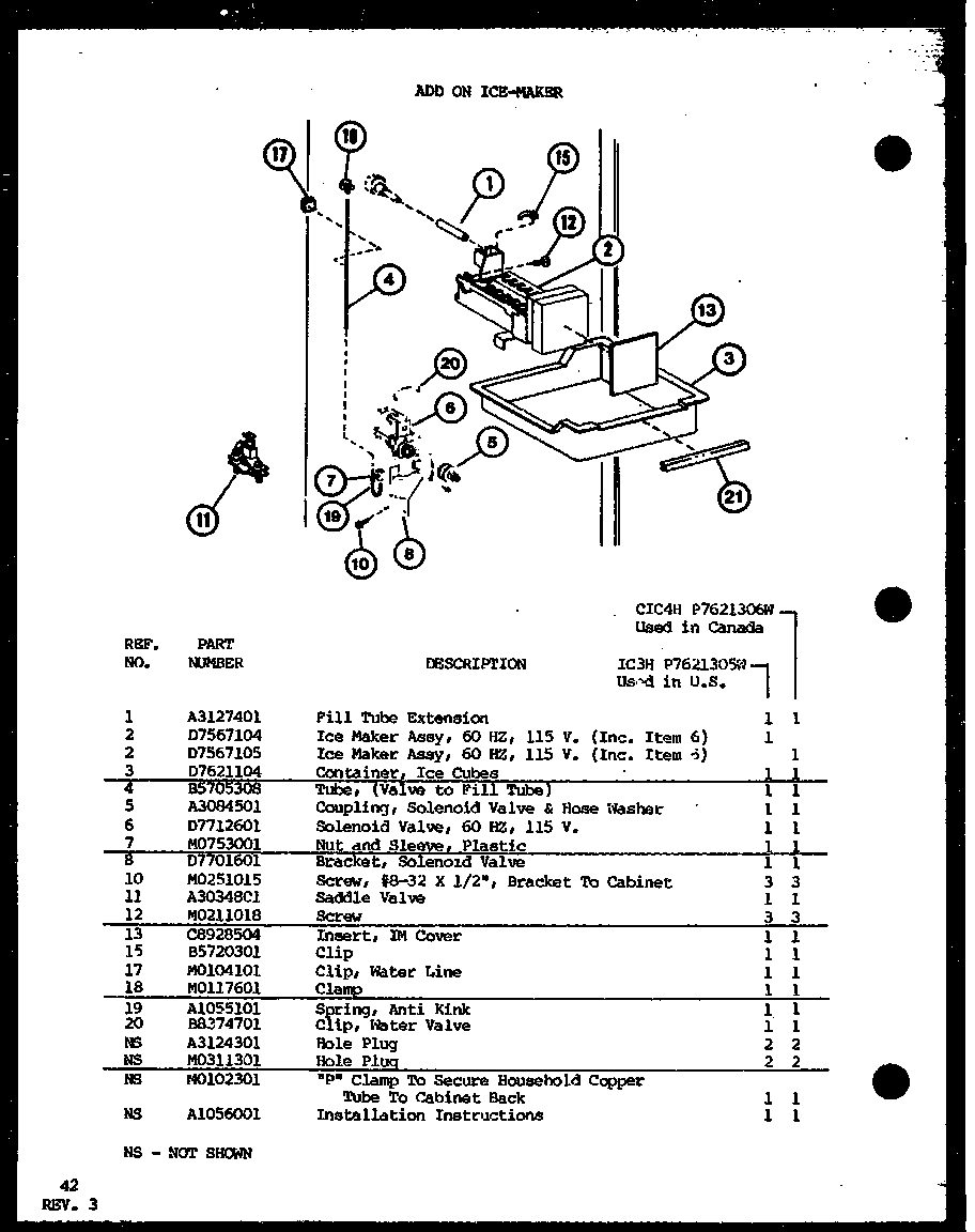 Amana TMI18K-P7791116W add on ice-maker (ic3h/p7621305w) (cic4h/p7621306w) diagram
