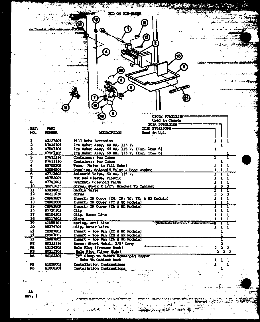Amana TL18M-P7858511W add on ice-maker (ic3k/p7621309w) (ic3k/p7621310w) (cic4k/p7621311w) diagram