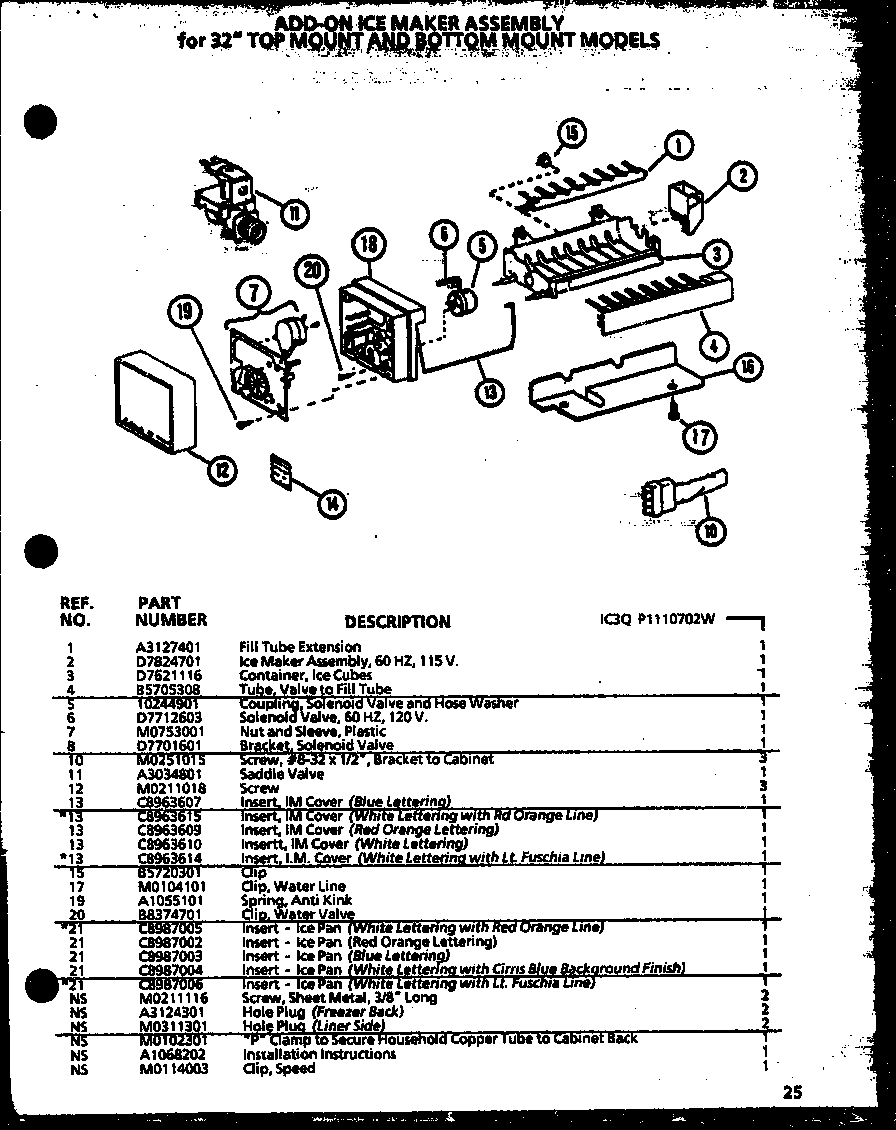 Amana TQ22QBL-P1114801WL add-on icemaker diagram