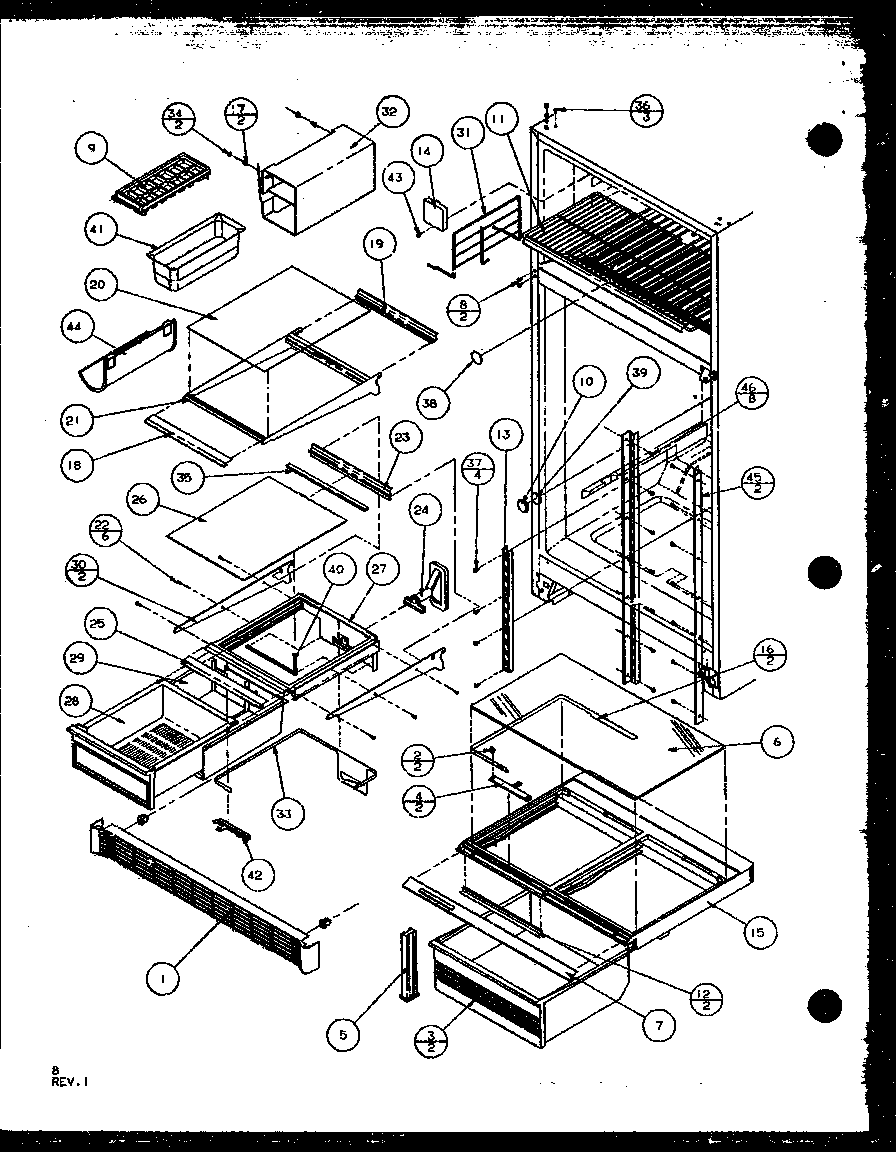 Amana TX22QL-P1114901WL refrigerator shelving and drawers diagram