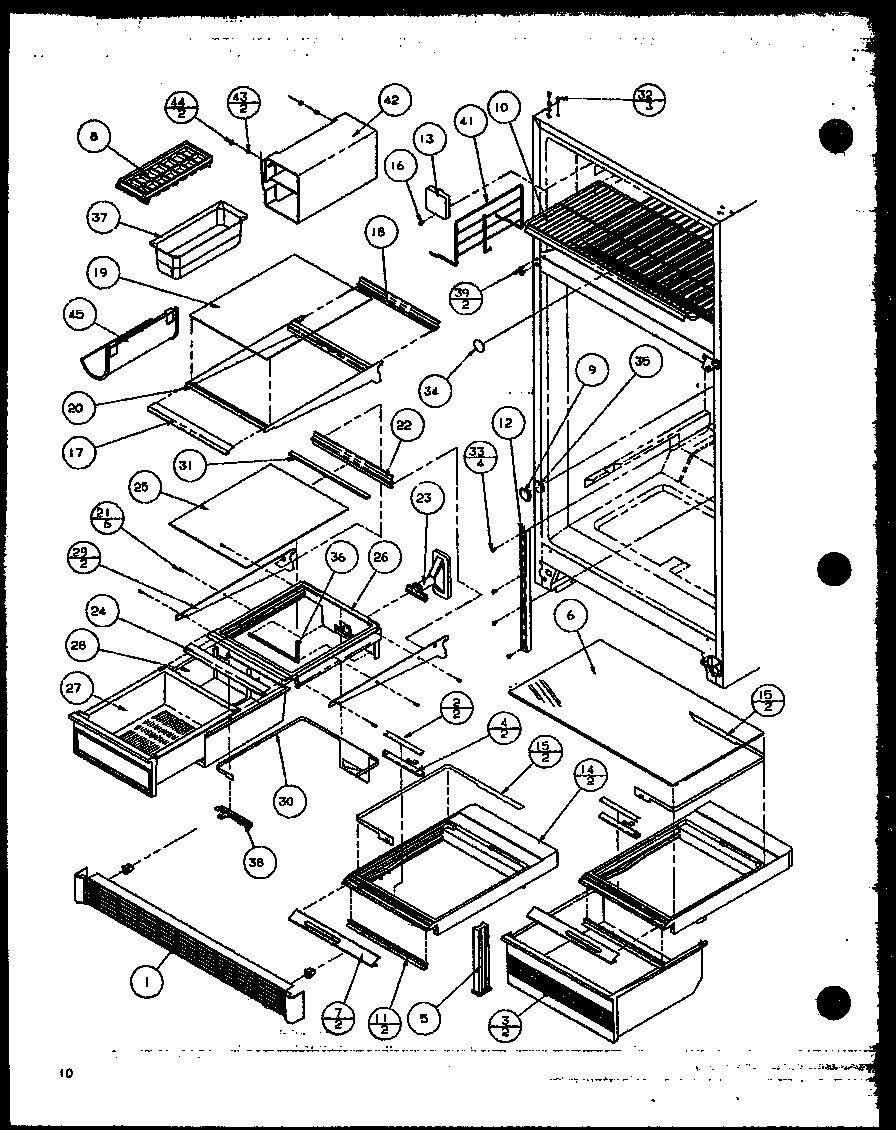 Amana TX22QL-P1114901WL refrigerator shelving and drawers diagram