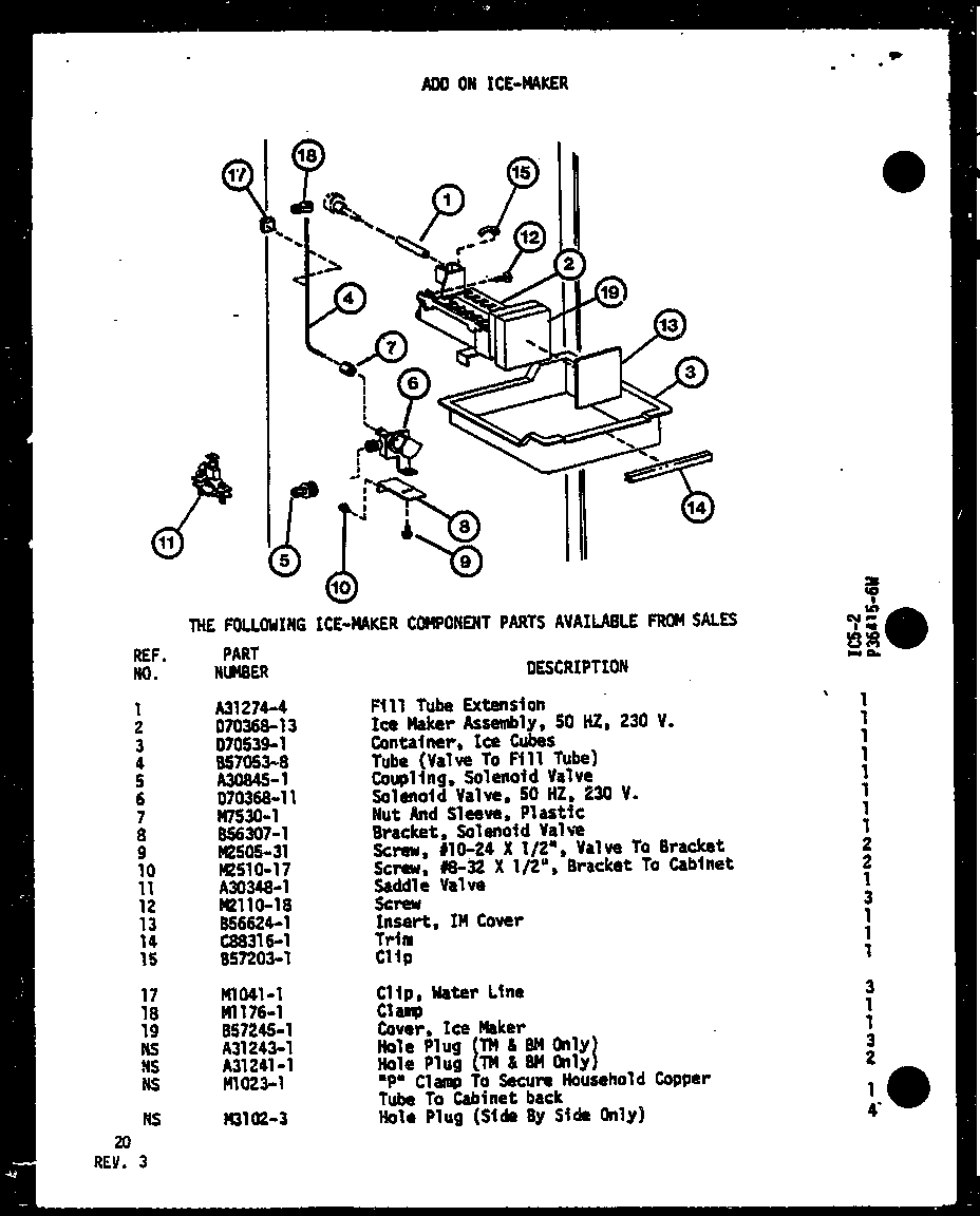 Amana TM-516E-L-P74645-15WL add on ice-maker (ic5-2/p36415-6w) diagram