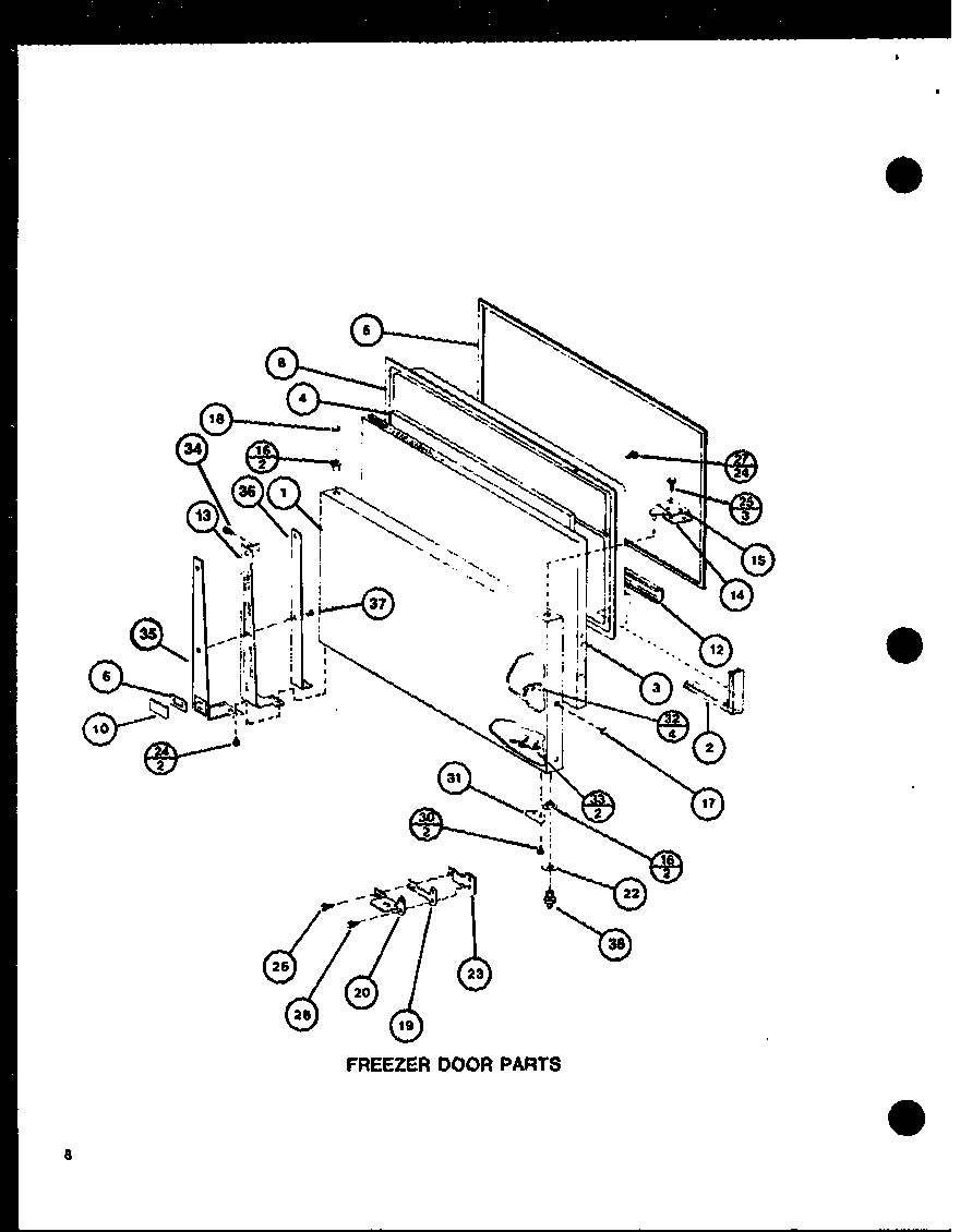 Amana TRGI20J-P7791105W freezer door parts (trg16j/p7739032w) diagram