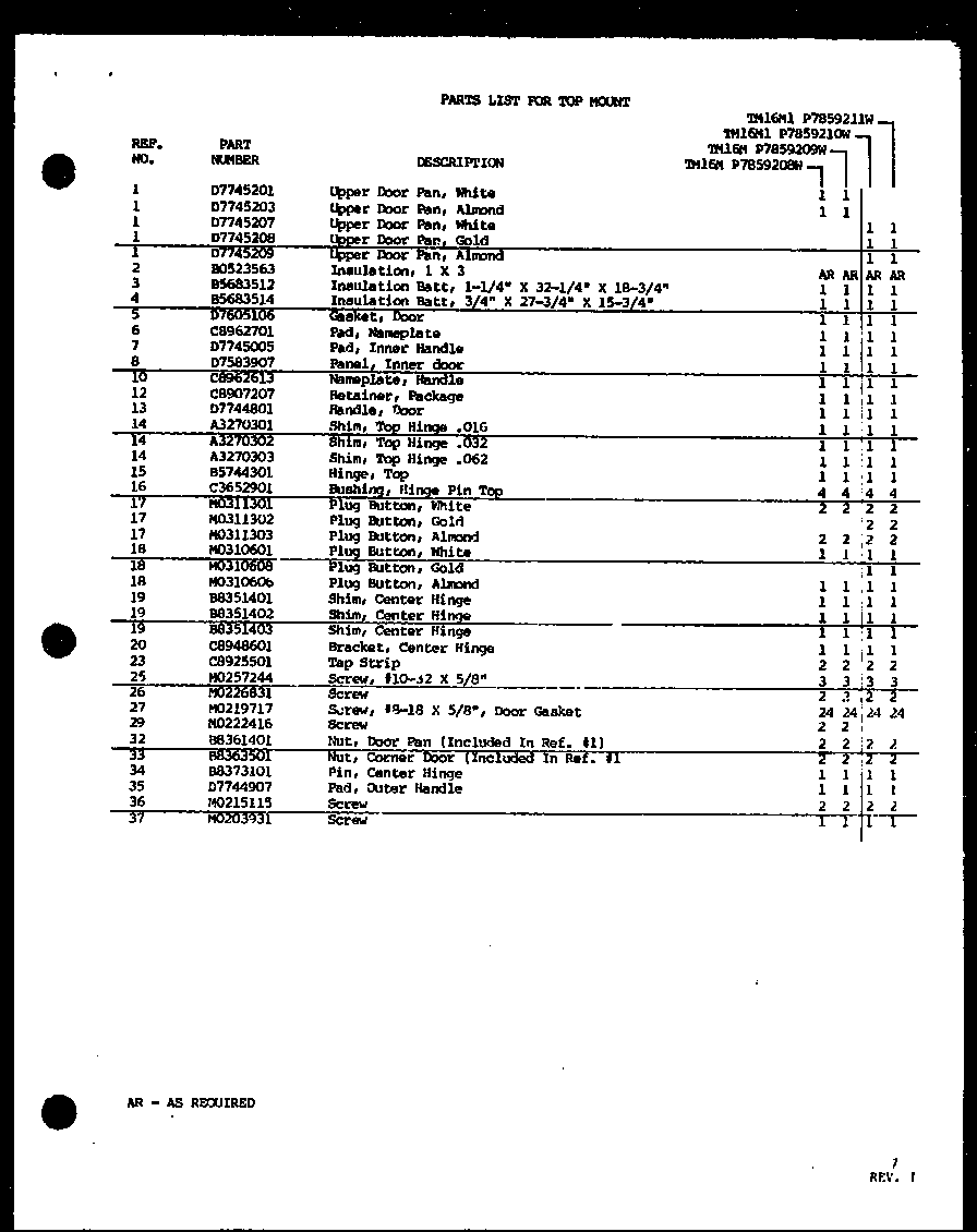 Amana TM16M1-P7859211W freezer door parts (tm16m/p7859208w) (tm16m/p7859209w) (tm16m1/p7859210w) (tm16m1/p7859211w) diagram