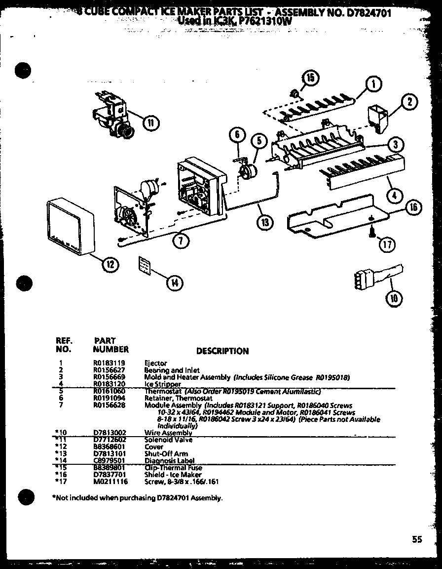 Amana TXI18N-P1106220W 8 cube compact ice maker (ic3k/p7621310w) diagram
