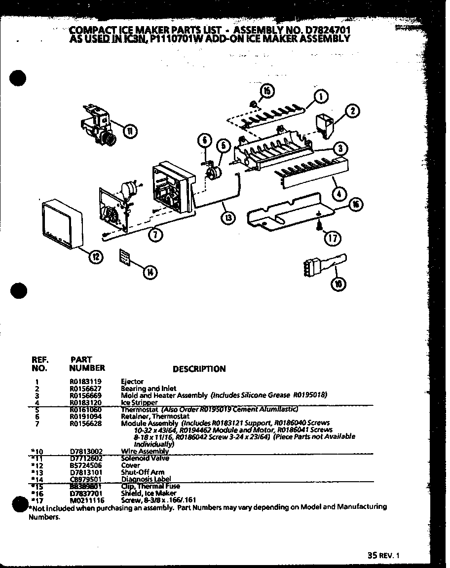Amana 86878-P1113703W compact ice maker (ic3n/p1110701w) diagram