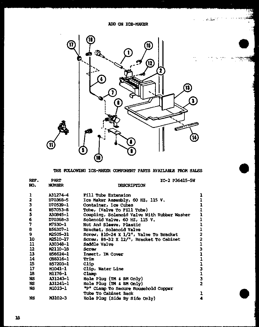 Amana TM14G-G-P75658-14WG add on ice-maker (ic-2/p36415-5w) diagram