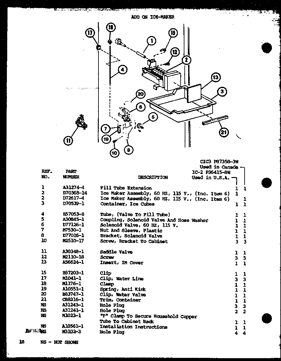 Amana CIC-3-P87358-1W add on ice-maker (ic-2/p36415-8w) (cic3/p87358-3w) diagram