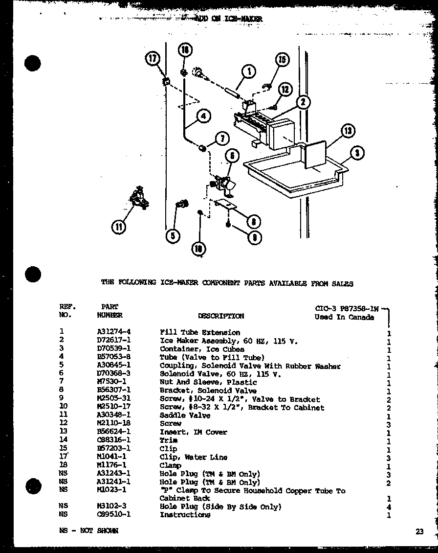 Amana CIC-3-P87358-1W add on ice-maker (cic-3/p87358-1w) diagram