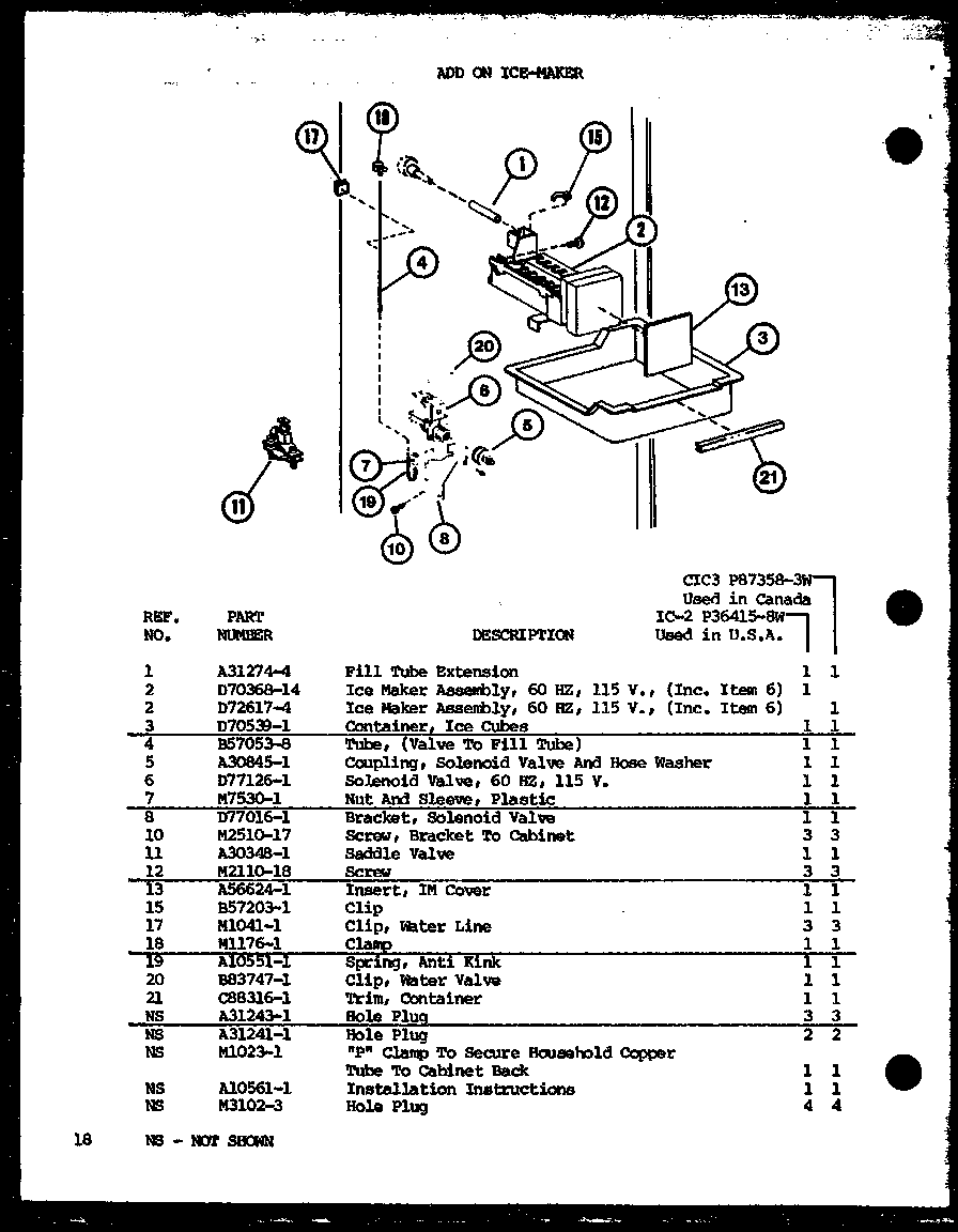 Amana TM14K1G-P7705207WG add on ice-maker (ic-2/p36415-8w) (cic3/p87358-3w) diagram