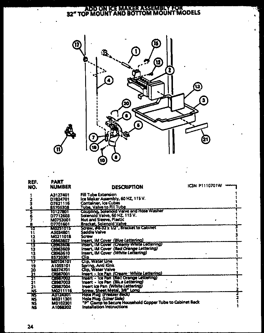 Amana TC20QL-P1111707WL icemaker diagram