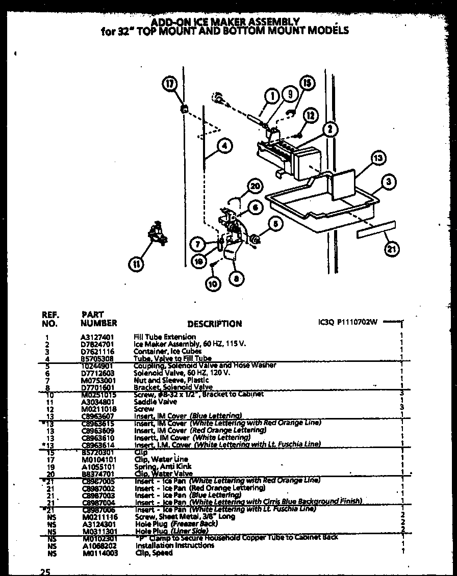 Amana TC20QL-P1111707WL icemaker diagram