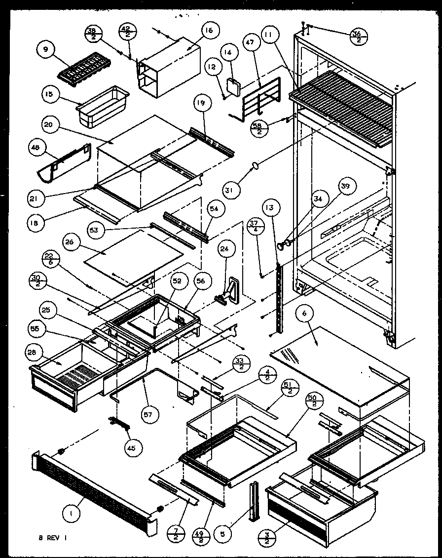 Amana 85178L-P1117104WL refrigerator shelving and drawers diagram