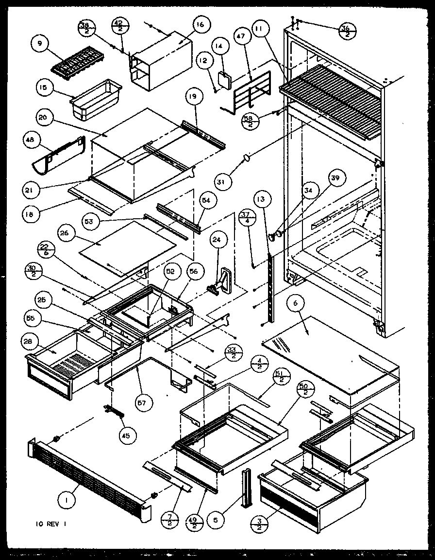 Amana 85178L-P1117104WL refrigerator shelving and drawers diagram