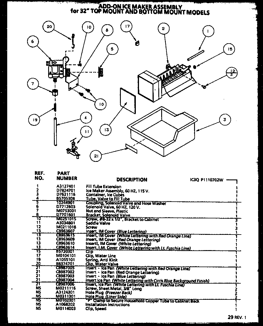 Amana 85178L-P1117104WL icemaker diagram