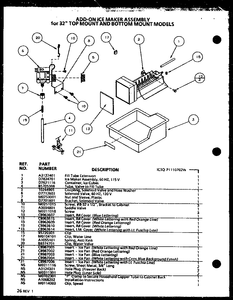 Amana TL20QG-P1111705WG add-on ice maker assembly diagram