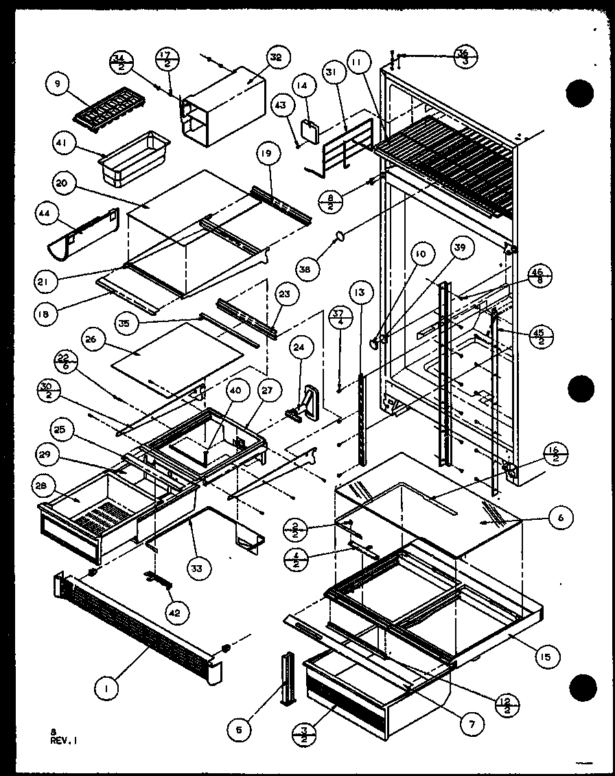 Amana 86868L-P1116903WL refrigerator shelving and drawers diagram