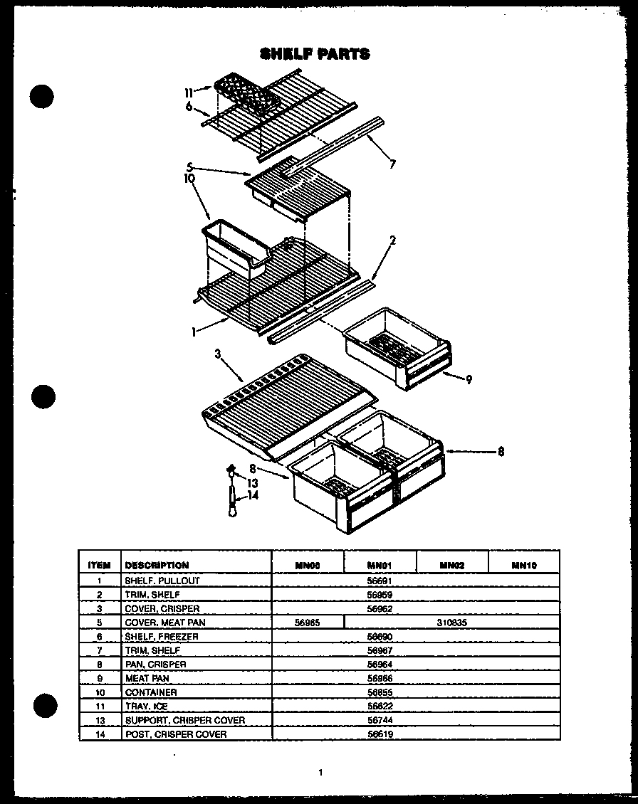 Caloric GFS165/MN02 shelf parts diagram