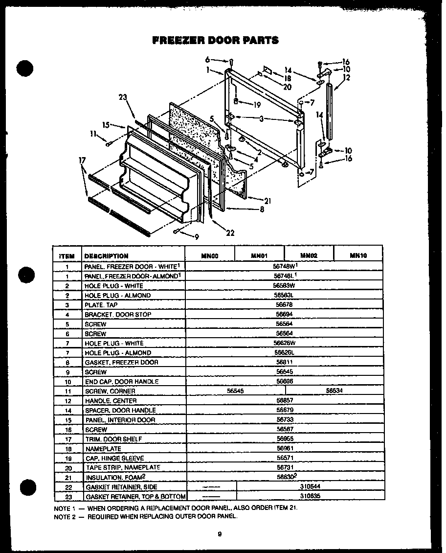 Caloric GFS165/MN02 freezer door parts diagram